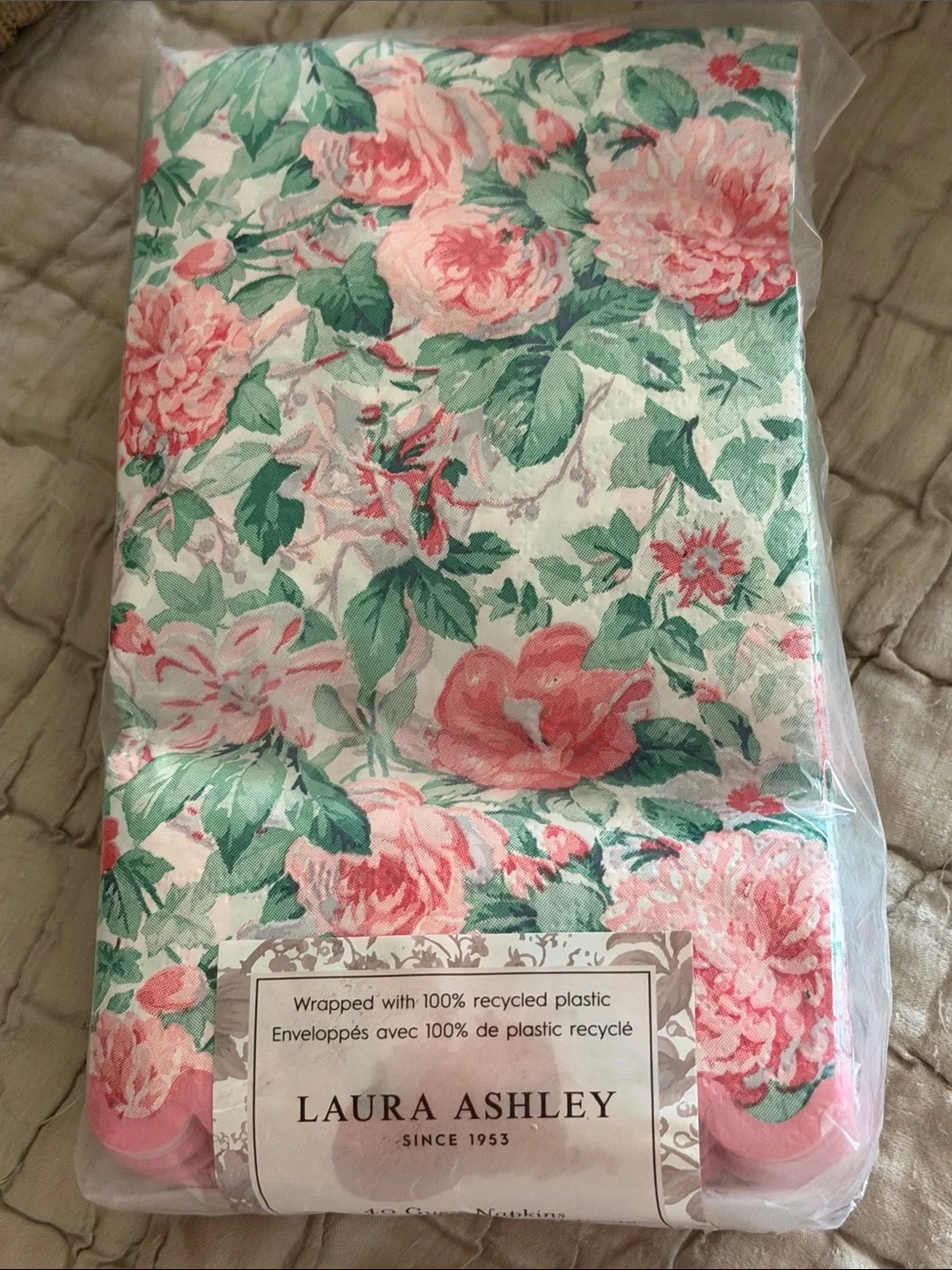 Laura Ashley Floral Pink & Green paper napkins unopened 40 of them